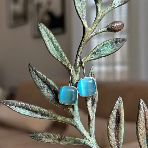 Blue Square Drop Earrings - Picture 1 of 3